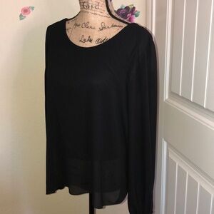 Show me your MuMu Jade Sheer Black Blouse Scoop Back Elastic Cuff Sleeves Size M